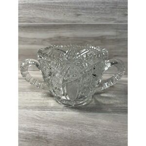 McKee Fentec PresCut EAPG Glass Crystal Sugar Bowl Saw Tooth Edge Appr 3" Tall